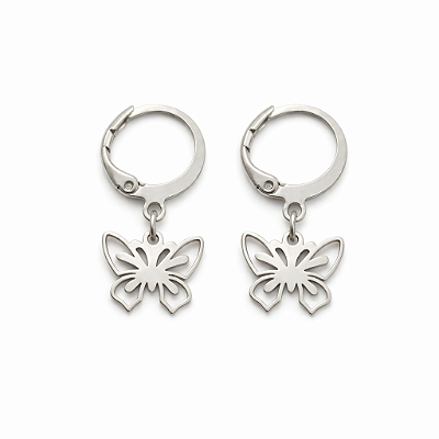 Brinco Mini Argolas Borboleta em Aço Inoxidável