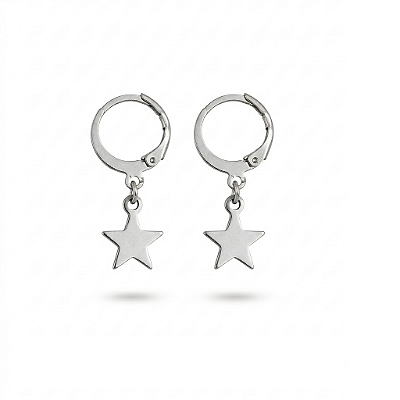 Brinco de Argolinhas Estrela em Aço Inoxidável