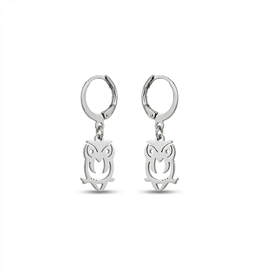 Brinco de Argolinhas Coruja em Aço Inoxidável