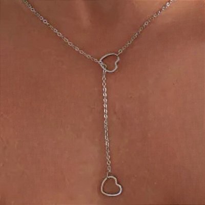 Colar Gravatinha Corações Vazados em Aço Inoxidável