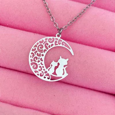 Gatinhos na Lua: Colar de Aço Inoxidável