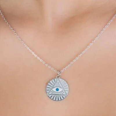 Colar c/ Símbolo illuminati - O olho que tudo vê em Aço Inoxidável