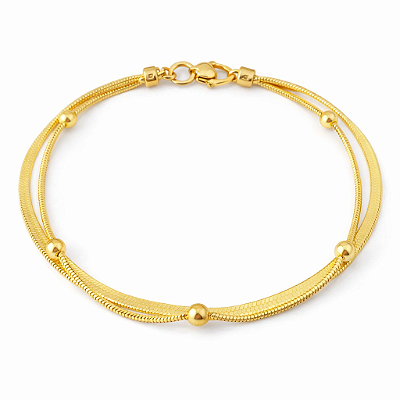 Pulseira Dupla de Aço Inox com Detalhes Minimalistas com esferas