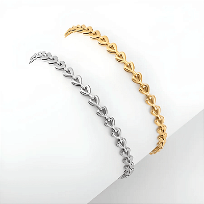Pulseira linha de corações em aço inoxidável