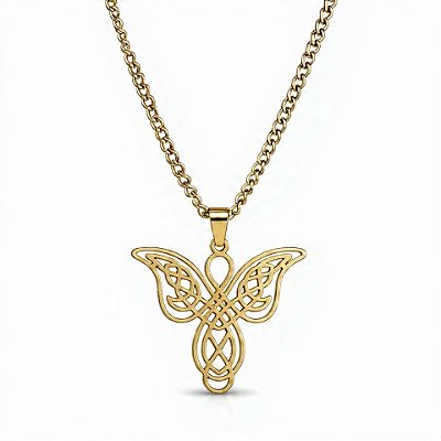 Colar em Aço Inoxidável - Pingente Nó Celta Anjo em Forma de Borboleta
