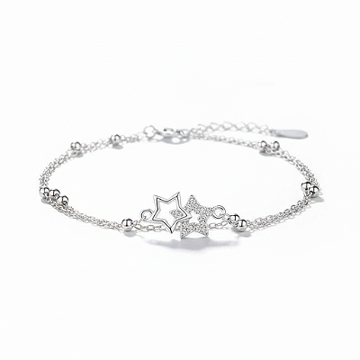 Pulseira Dupla em Aço Inox com Estrelas em Zircônia