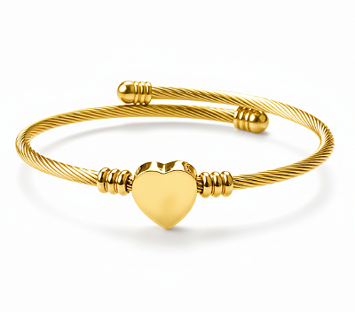 Pulseira Bracelete Coração em Aço Inoxidável