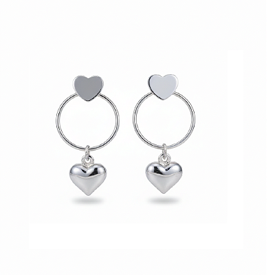 Brinco Duplo Coração em Aço Inoxidável
