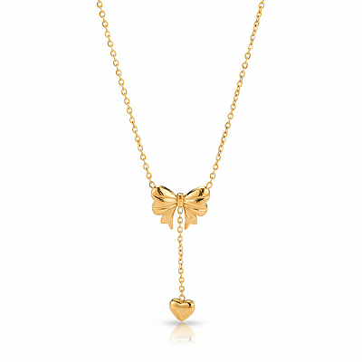 Colar Dueto Laço e Coração em Aço Inoxidável