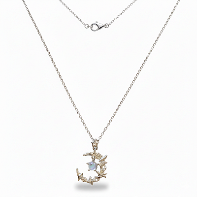 Colar Ayala Lua Celeste com Pássaro em Aço Inoxidável