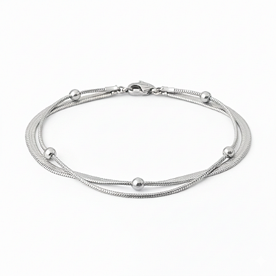 Pulseira Dupla de Esferas em Aço Inoxidável Prateada
