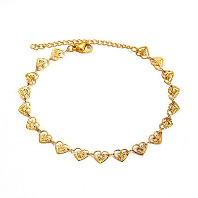 Pulseira de Corações em Aço Inoxidável Dourada