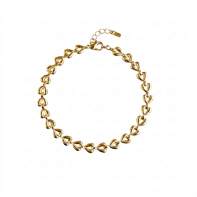 Pulseira Linha de Corações em Aço Inoxidável Dourada