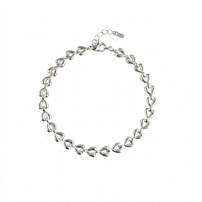 Pulseira Linha de Corações em Aço Inoxidável Prateada