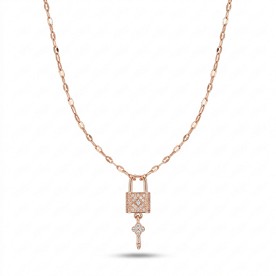 Colar Love Cadeado e Chave em Aço Inoxidável Rosé