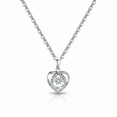 Colar Coração do Oceano em Aço Inoxidável com Zircônia Branca