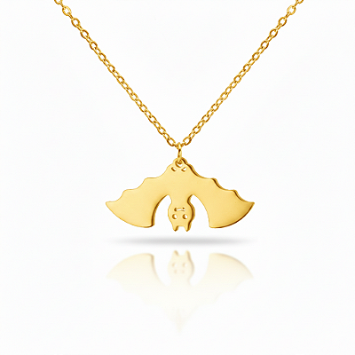 Colar Luna com Pingente de Morcego em Aço Inoxidável Dourado