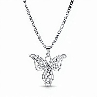 Colar Borboleta Celta em Aço Inoxidável Prateado