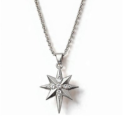 Colar Vitoriano Estrela Luminosa em Aço Inoxidável Prateado