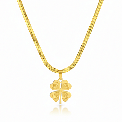 Colar Trevo da Fortuna em Aço Inoxidável Dourado