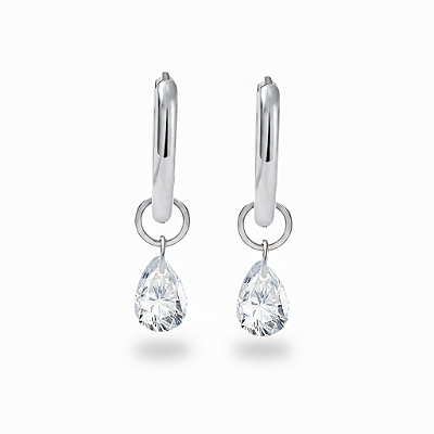 Brinco Argola Gota em Aço Inoxidável com Zircônia Prateado