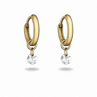 Brinco Argola Ponto de Luz em Aço Inoxidável Dourado