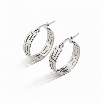 Brinco de Argola Estilo Grécia em Aço Inoxidável Prateado