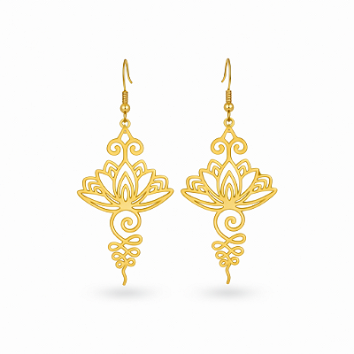 Brinco Flor de Lótus Vintage em Aço Inoxidável Dourado