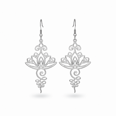 Brinco Flor de Lótus Vintage em Aço Inoxidável Prateado