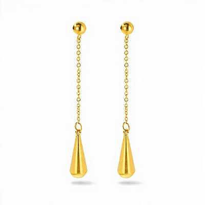 Brinco Longo Gota em Aço Inoxidável Dourado