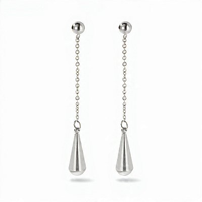 Brinco Longo Gota em Aço Inoxidável Prateado