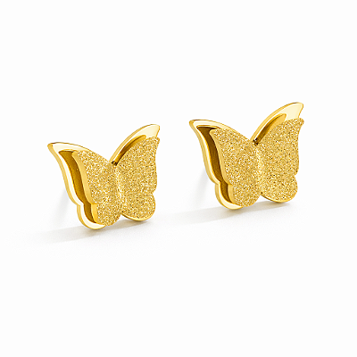 Brinco Borboleta Dupla em Aço Inoxidável Dourada