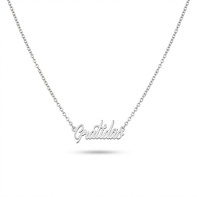 Colar Gratidão em Aço Inoxidável com Corrente Elo Português