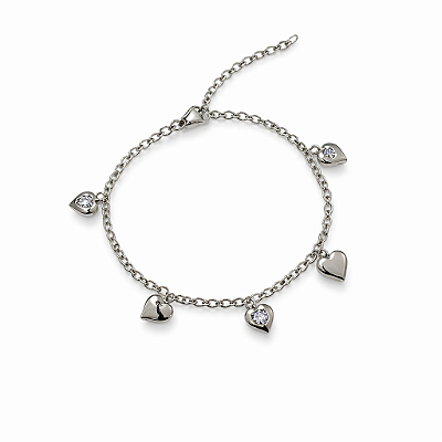 Pulseira Corações Intercalados com Zircônia em Aço Inoxidável