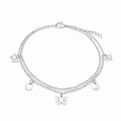 Pulseira Dupla Borboleta em Aço Inoxidável com Zircônia