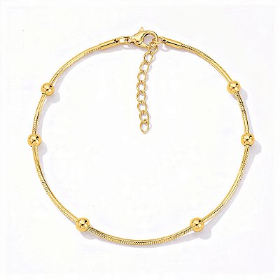 Pulseira Minimal Esferas Aço Inoxidável Dourada