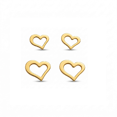 Brinco Duo Corações Vazados em Aço Inoxidável