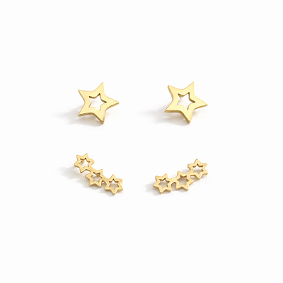 Duo de Brincos Estrelas Vazadas Aço Inoxidável