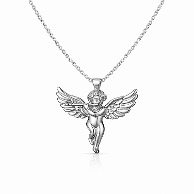 Colar com Pingente de Anjo em Aço Inoxidável
