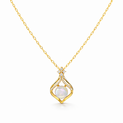 Colar Retrô Pedra da Lua Branca com Gota de Zircônia em Aço Inoxidável