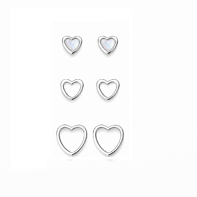 Brinco Trio Coração em Aço Inoxidável