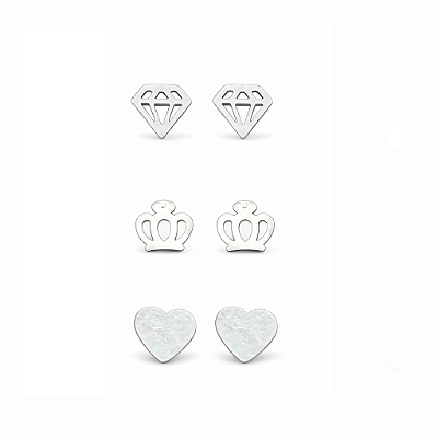 Trio de Brincos Ícones em Aço Inoxidável