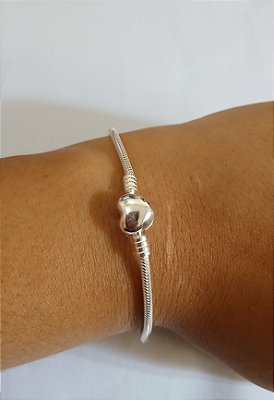 Pulseira Para Berloques Coração Liso em Prata 925