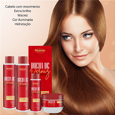 Kit capilar ducha de verniz com 4 itens: shampoo, condicionador, finalizador e máscara