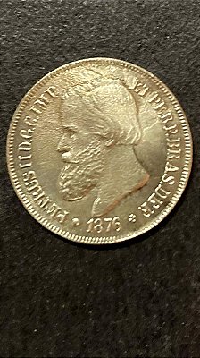 Moeda de Prata do Brasil 500 Reis - 1876 - Com rabicho raro - 6,38 g Prata - Sob