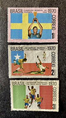 Série de Selos do Brasil - Brasil Tricampeão Mundial de Futebol - Brasil 1970 - Mint (ref.576)