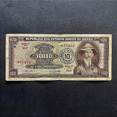 Cédula do Brasil - Dez mil Cruzeiros - carimbo de 10 Cruzeiros Novos - Santos Dumont - Mbc - ref.170
