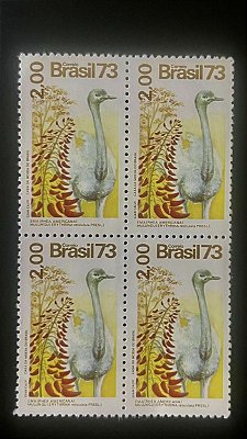 Quadra de Selos Comemorativos do Brasil- Fauna e Flora - Ema - 1973 - Mint - ref.587