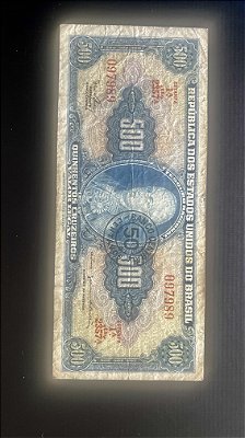 Cédula do Brasil - Quinhentos Cruzeiros -D.João VI- carimbo 50 centavos - Mbc - ref.183