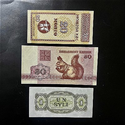 03 Cédulas Estrangeiras - Mongolia - Republica da Guine - Bielorussia - FE - ref.194